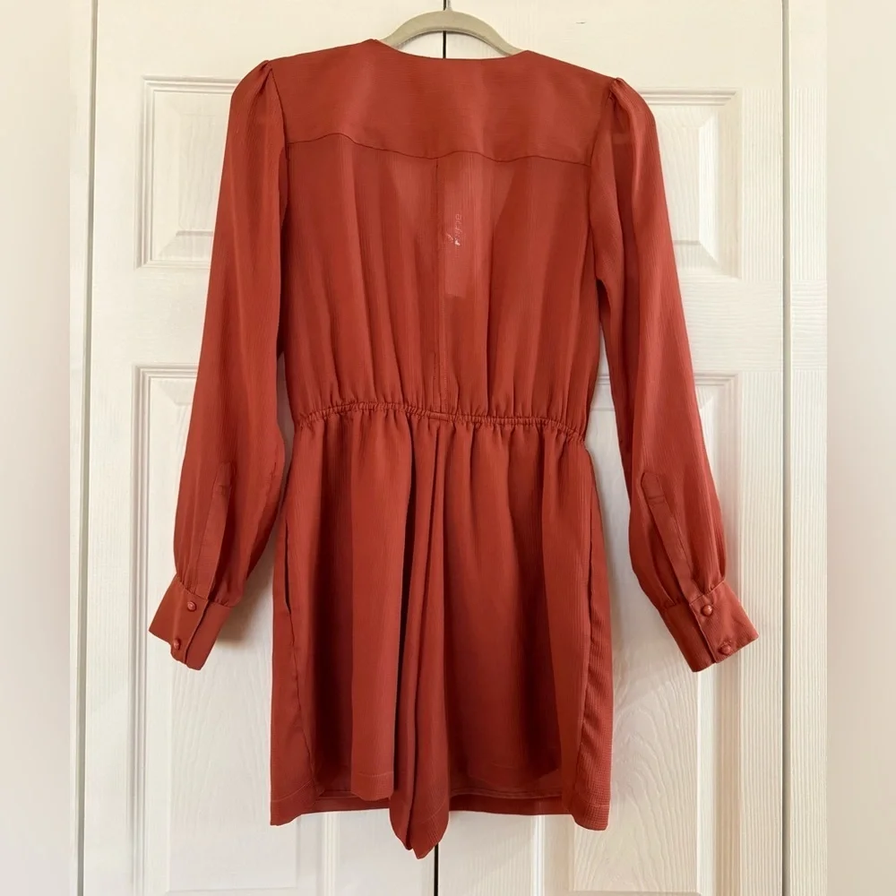 BCBGeneration Rust-Orange Button Front Romper - Picture 3 of 6